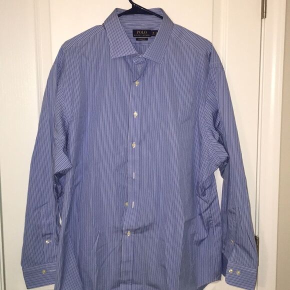 Blue Stripe Polo by Ralph Lauren Dress Business work shirt 18x34/35 & FREE TIE - Picture 1 of 3
